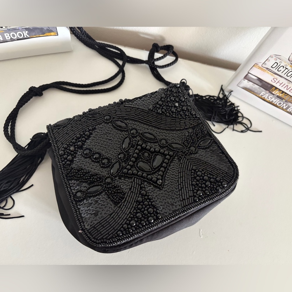 Elegant Black Beaded Women's Bag